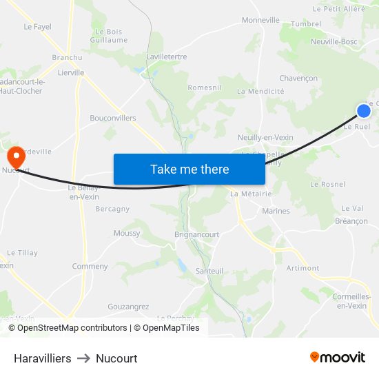 Haravilliers to Nucourt map