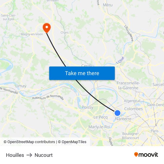 Houilles to Nucourt map