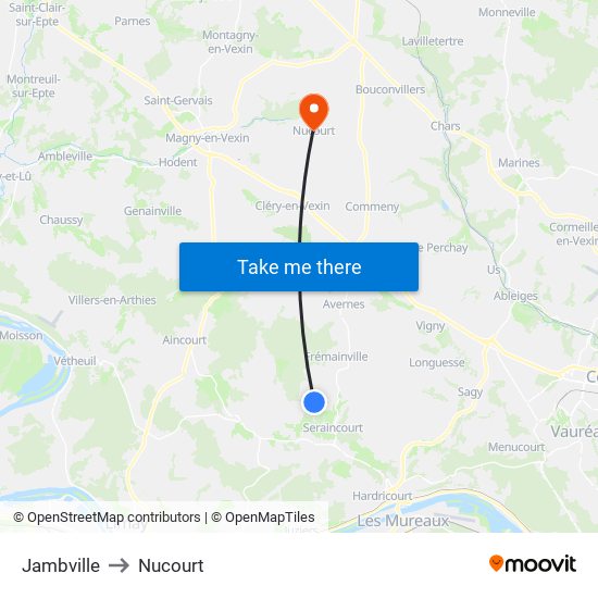 Jambville to Nucourt map