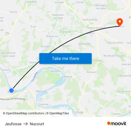 Jeufosse to Nucourt map