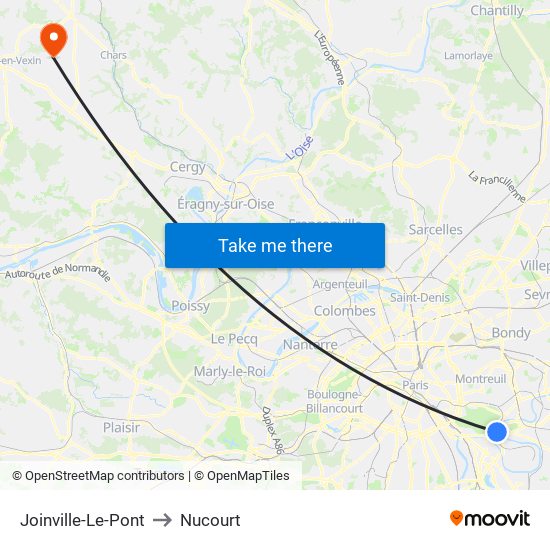 Joinville-Le-Pont to Nucourt map