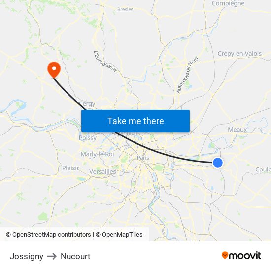 Jossigny to Nucourt map