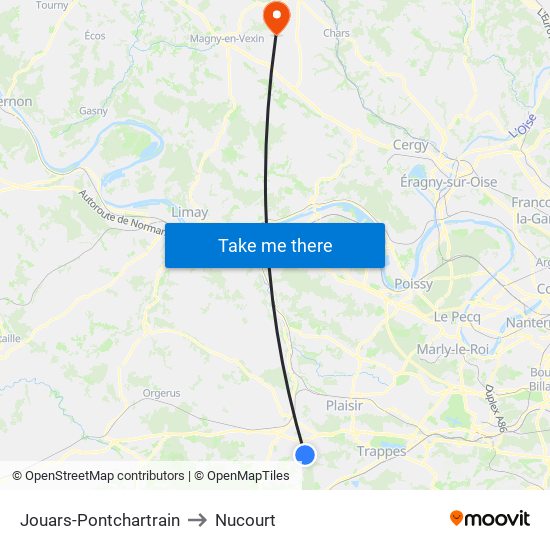 Jouars-Pontchartrain to Nucourt map