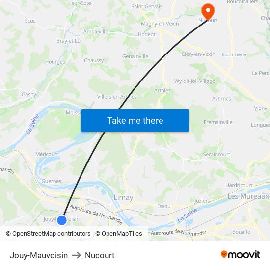 Jouy-Mauvoisin to Nucourt map