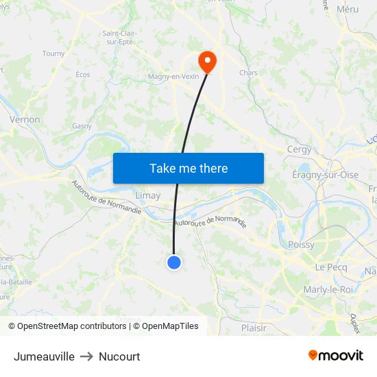 Jumeauville to Nucourt map