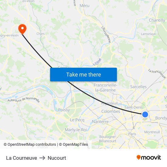 La Courneuve to Nucourt map