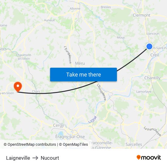 Laigneville to Nucourt map