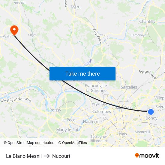 Le Blanc-Mesnil to Nucourt map