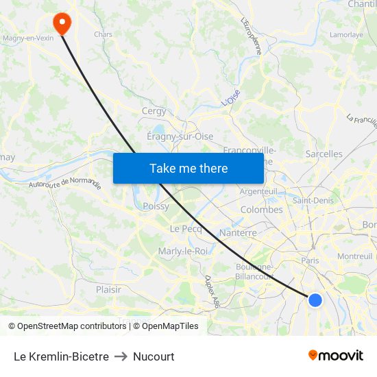 Le Kremlin-Bicetre to Nucourt map