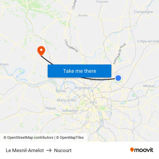 Le Mesnil-Amelot to Nucourt map