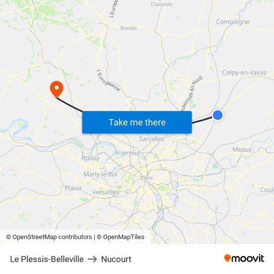 Le Plessis-Belleville to Nucourt map