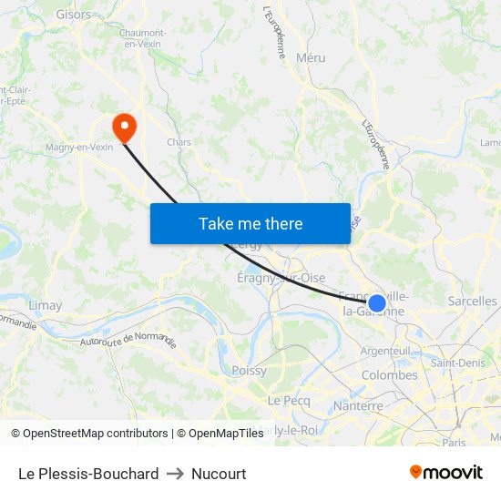 Le Plessis-Bouchard to Nucourt map