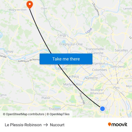 Le Plessis-Robinson to Nucourt map