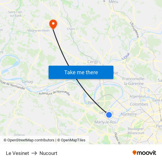 Le Vesinet to Nucourt map