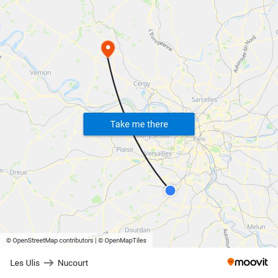 Les Ulis to Nucourt map