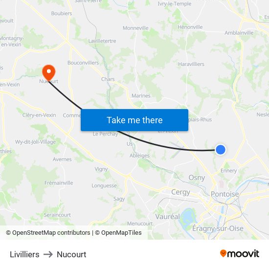 Livilliers to Nucourt map
