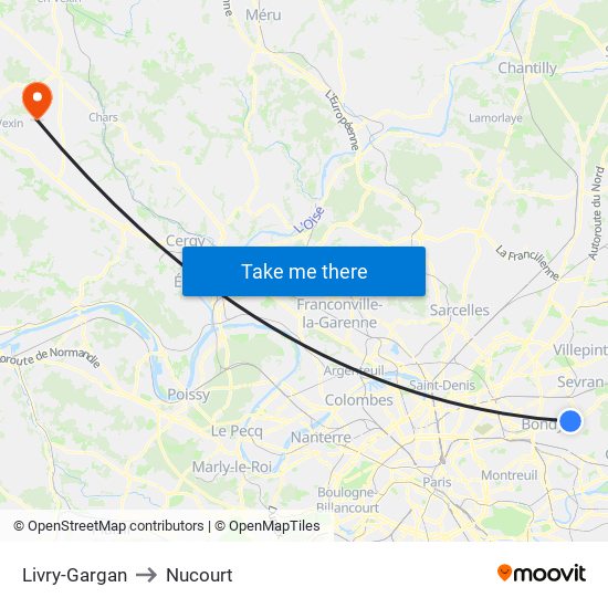 Livry-Gargan to Nucourt map