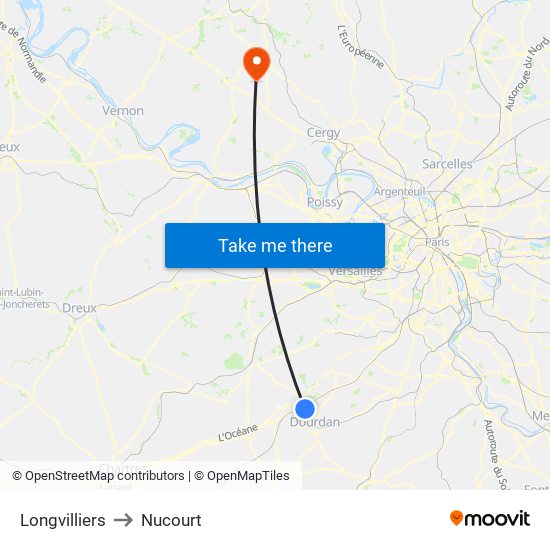 Longvilliers to Nucourt map