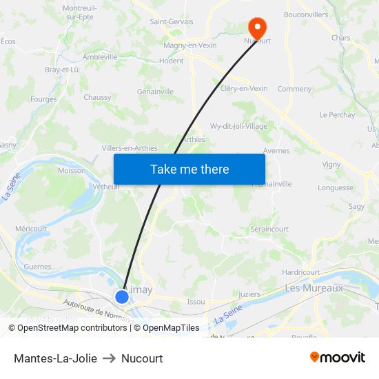 Mantes-La-Jolie to Nucourt map