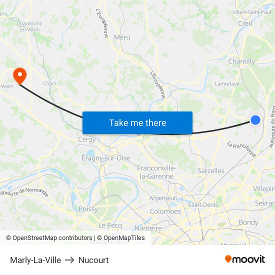Marly-La-Ville to Nucourt map
