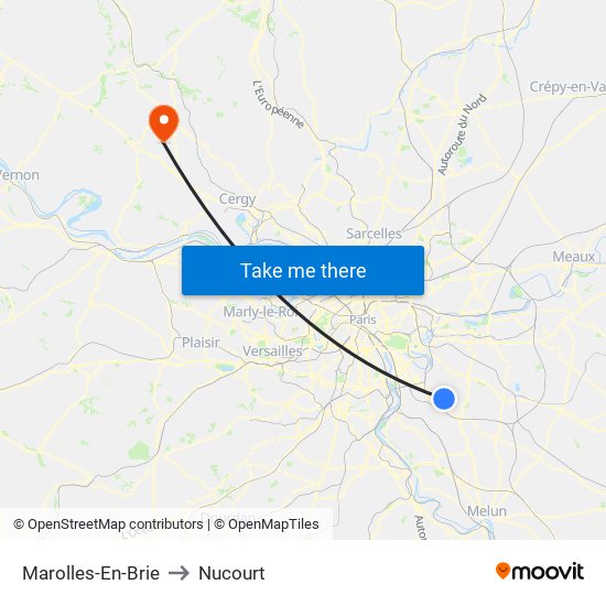 Marolles-En-Brie to Nucourt map