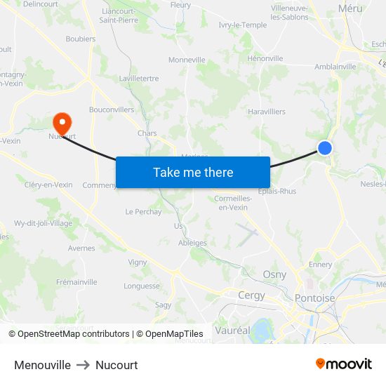 Menouville to Nucourt map