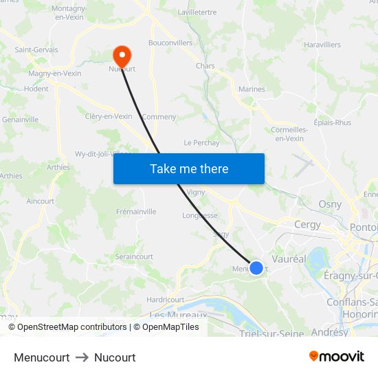 Menucourt to Nucourt map