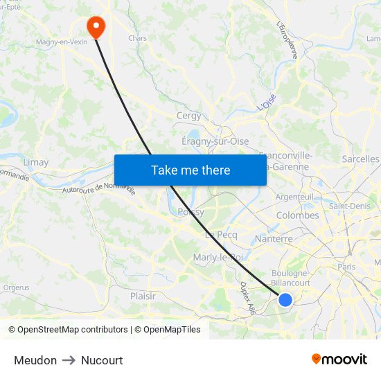 Meudon to Nucourt map