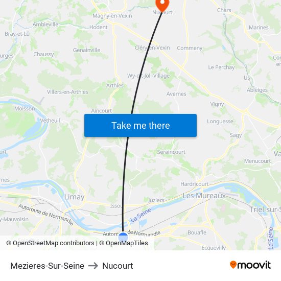 Mezieres-Sur-Seine to Nucourt map