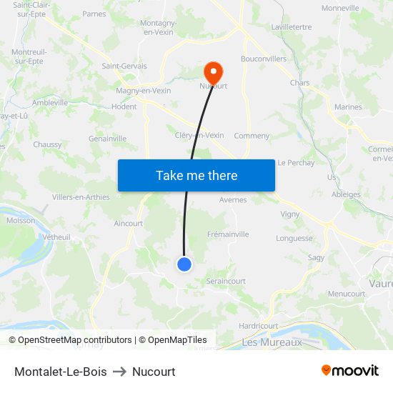Montalet-Le-Bois to Nucourt map