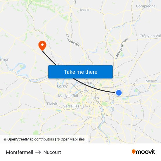 Montfermeil to Nucourt map