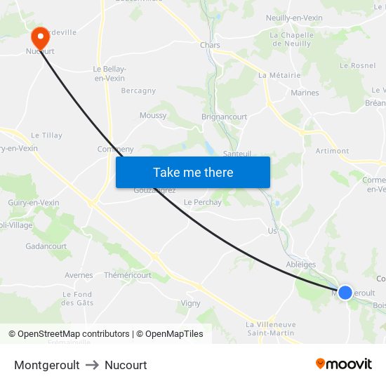 Montgeroult to Nucourt map
