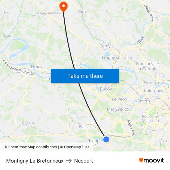 Montigny-Le-Bretonneux to Nucourt map