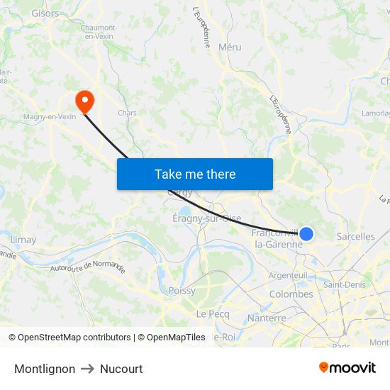 Montlignon to Nucourt map
