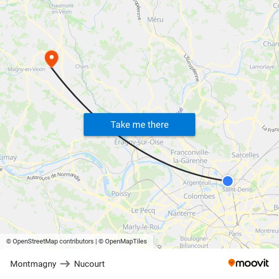 Montmagny to Nucourt map