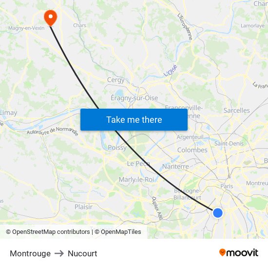 Montrouge to Nucourt map