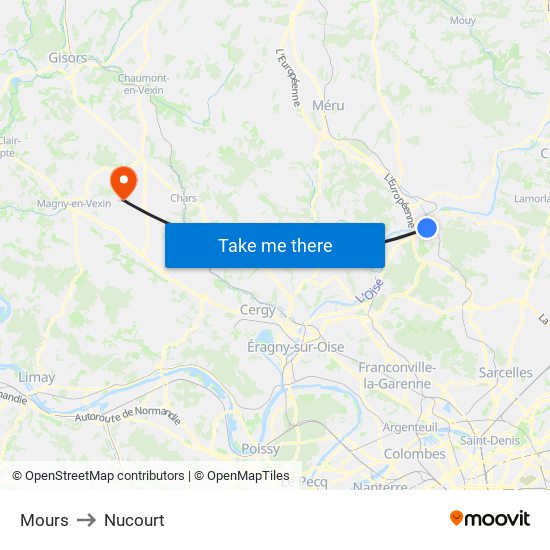 Mours to Nucourt map