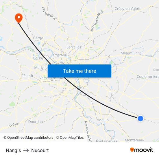 Nangis to Nucourt map