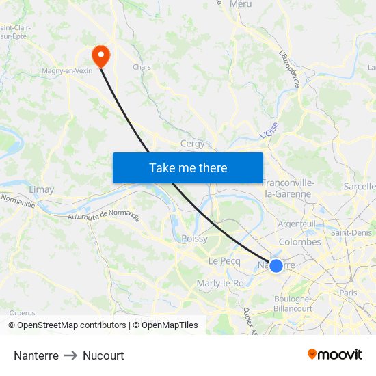 Nanterre to Nucourt map