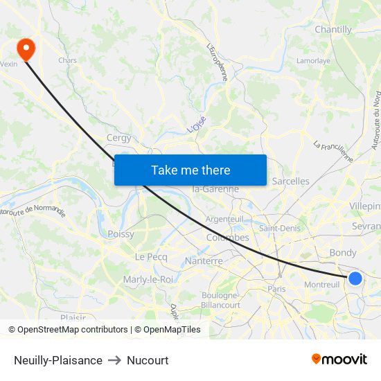Neuilly-Plaisance to Nucourt map