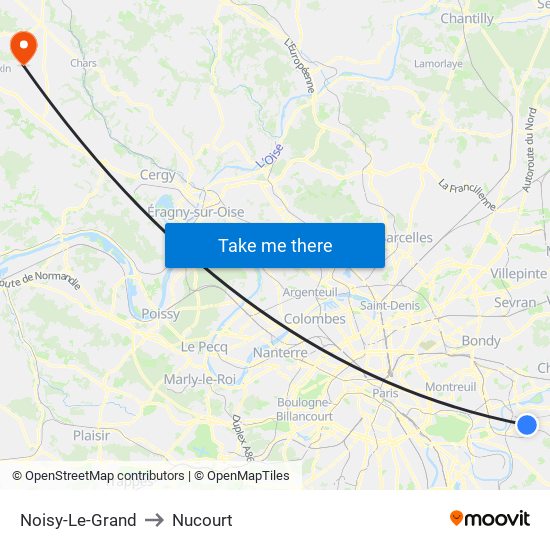 Noisy-Le-Grand to Nucourt map