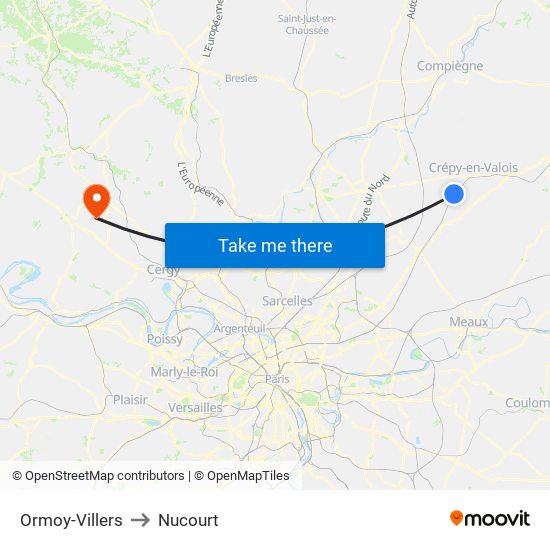 Ormoy-Villers to Nucourt map