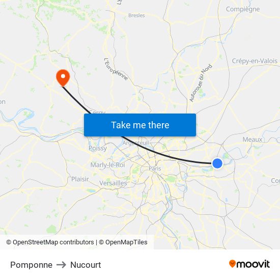 Pomponne to Nucourt map