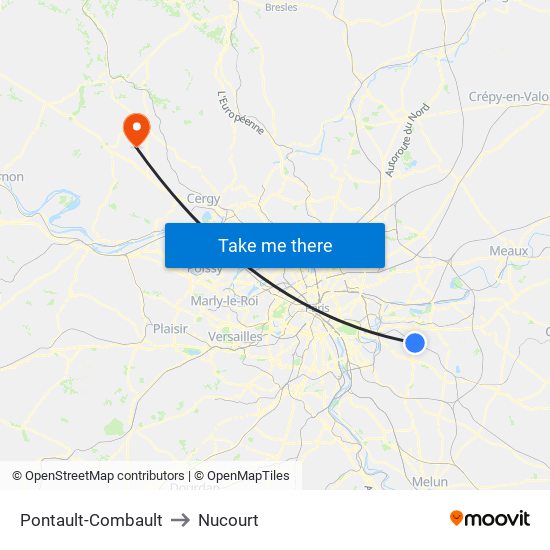 Pontault-Combault to Nucourt map