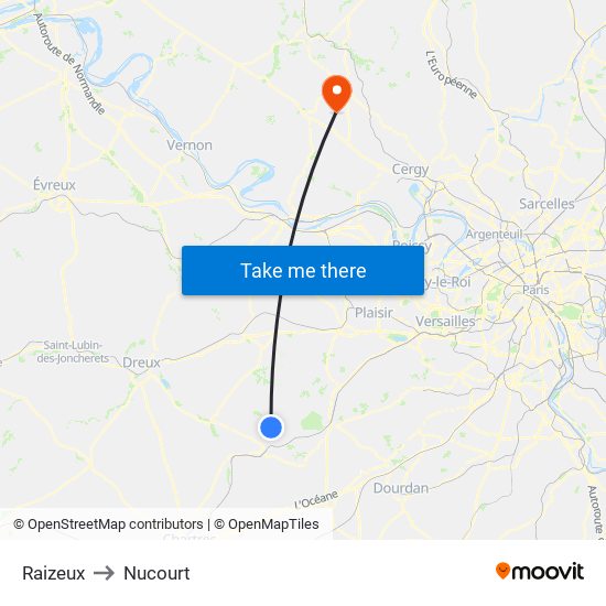 Raizeux to Nucourt map