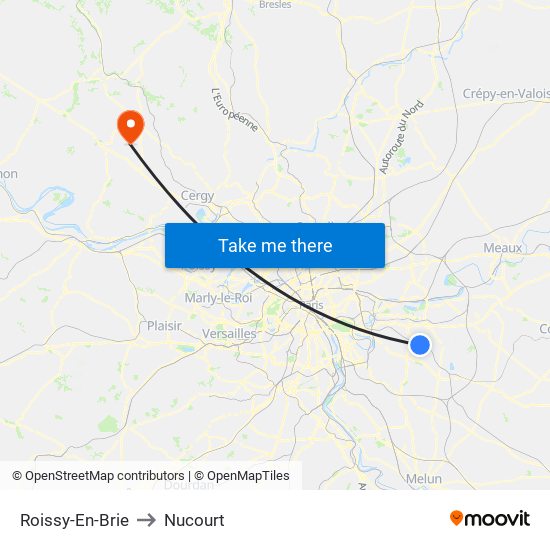 Roissy-En-Brie to Nucourt map