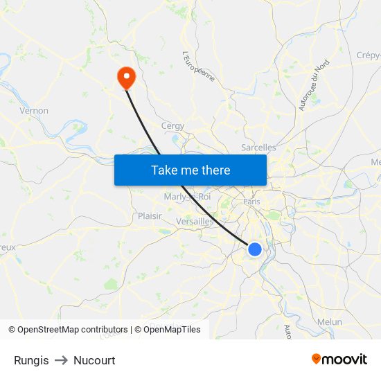Rungis to Nucourt map