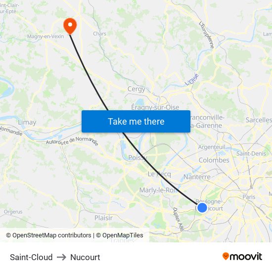 Saint-Cloud to Nucourt map