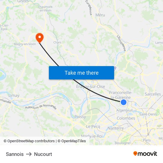 Sannois to Nucourt map