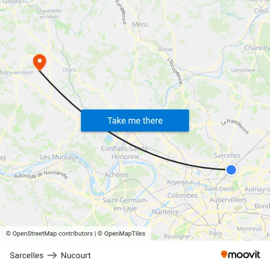 Sarcelles to Nucourt map